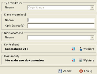 definiowanie organizacji w module infrastruktura